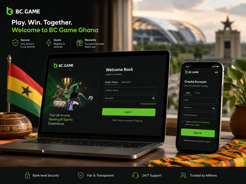 BC Game Ghana login kple registration interface na Ghana players
